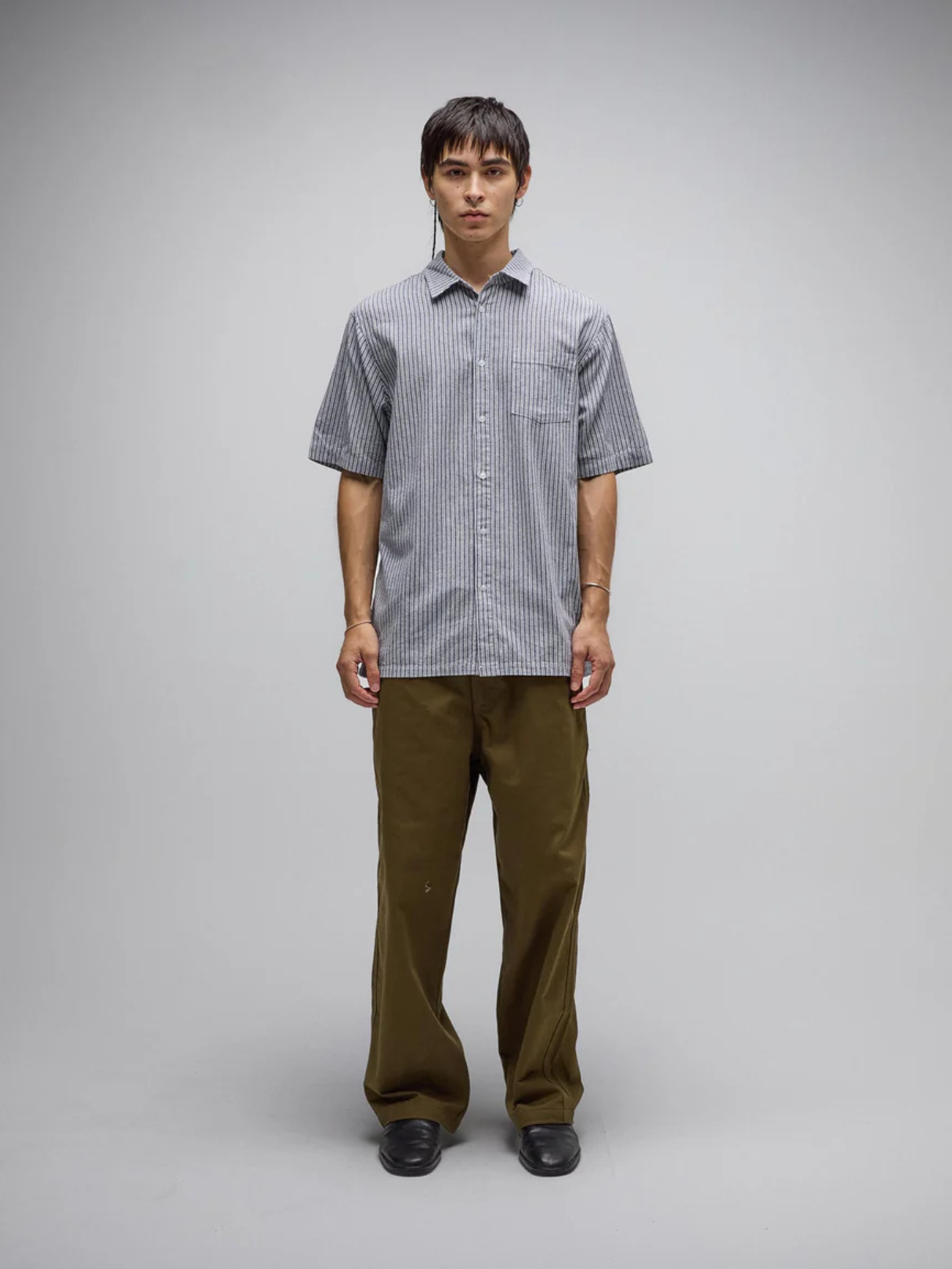 Reynolds Stripe ss Shirt - Bone/Navy