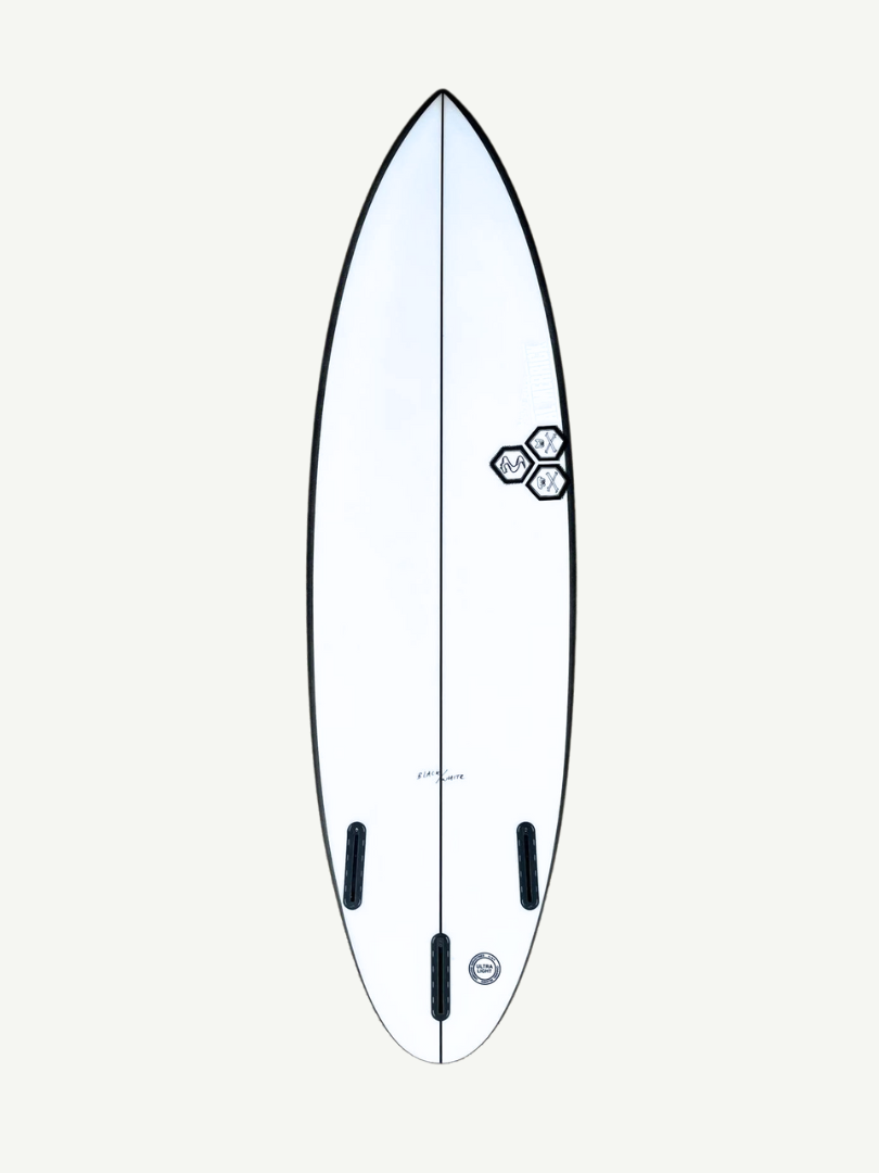 Black and White Round Tail 6'0" x 19 1/8" X  2 5/16" - 29.20L, Round, 3x  Futures Fin Boxes, PU - ID:986179